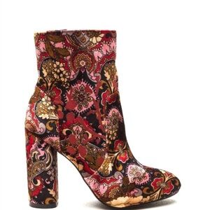 Floral Velvet Ankle Boots - Pink Multi